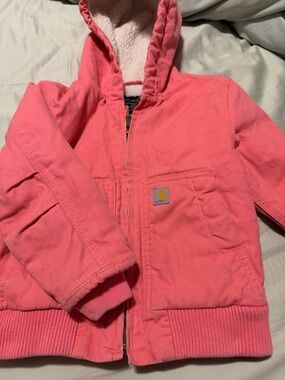 Toddler Carhartt Pink Hooded Sherpa-Lined Winter Coat